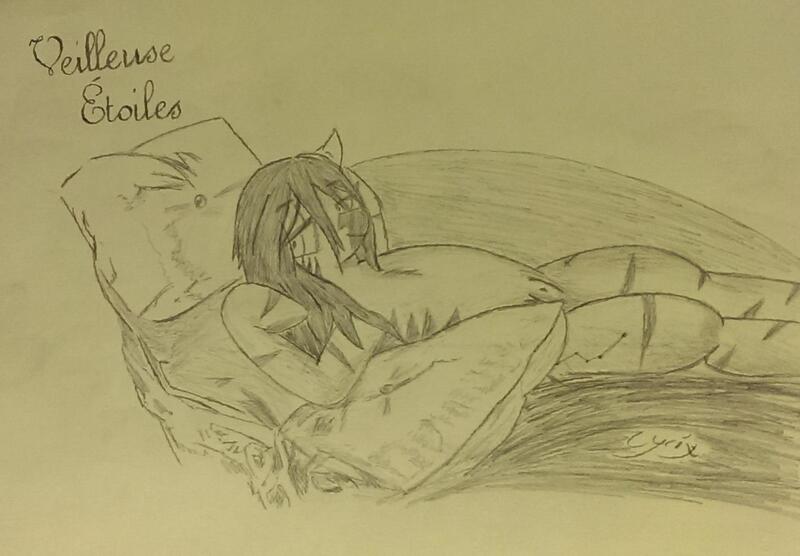 Size: 1418x986 | Tagged: artist:cyrix-s, derpibooru import, draw me like one of your french girls, monochrome, nipples, nudity, oc, oc:veilleuse étoiles, questionable, solo, traditional art, unofficial characters only, zebra