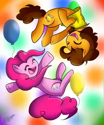 Size: 1000x1200 | Tagged: safe, artist:jayivee, derpibooru import, cheese sandwich, pinkie pie, balloon, eyes closed, happy