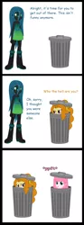 Size: 800x2145 | Tagged: safe, derpibooru import, adagio dazzle, queen chrysalis, oc, oc:fluffle puff, equestria girls, rainbow rocks, comic, garbagio, trash can