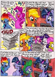 Size: 1403x1969 | Tagged: safe, artist:newyorkx3, derpibooru import, applejack, fluttershy, pinkie pie, rainbow dash, rarity, spike, twilight sparkle, twilight sparkle (alicorn), alicorn, pony, comic:twilight and the big city, comic, female, mane seven, mane six, mare, traditional art