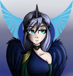 Size: 1329x1388 | Tagged: safe, artist:irigulus, derpibooru import, princess luna, human, humanized, solo, winged humanization