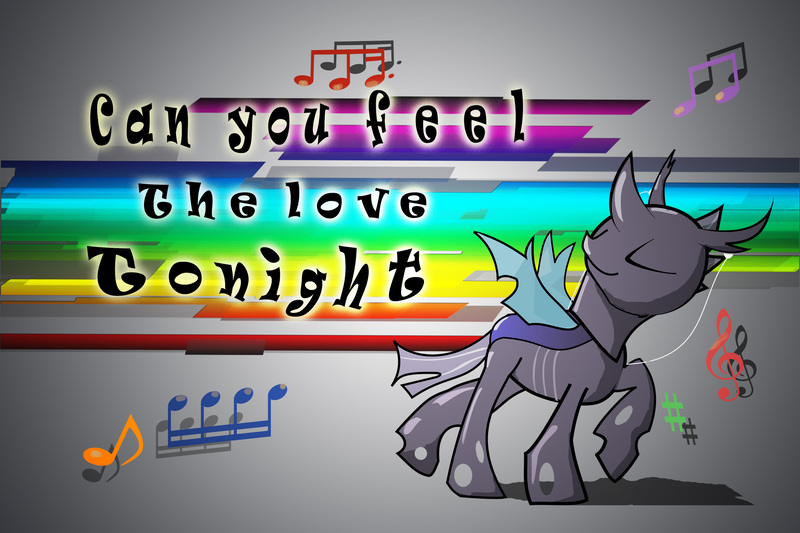 Size: 3000x2000 | Tagged: artist:fanma, artist:kixalin, can you feel the love tonight, changeling, derpibooru import, elton john, music, safe, solo, song reference