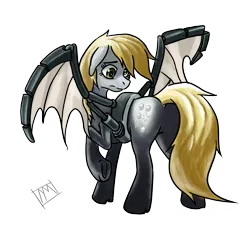 Size: 2126x1945 | Tagged: safe, artist:mysterimaan, derpibooru import, derpy hooves, cyborg, pegasus, pony, bat wings, bubble pony, female, mare, solo