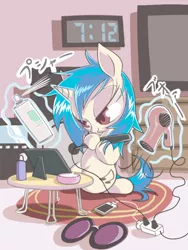 Size: 600x800 | Tagged: artist:fr3, chibi, derpibooru import, hair styling, mane styling, pixiv, safe, solo, vinyl scratch