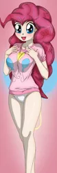 Size: 300x900 | Tagged: artist:ratachu666, blushing, breasts, clothes, cutie mark, derpibooru import, human, humanized, nail polish, panties, pinkie pie, suggestive, underwear, white underwear