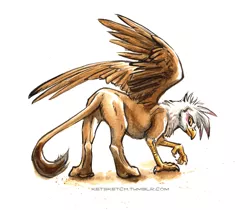 Size: 835x700 | Tagged: safe, artist:kenket, derpibooru import, gilda, gryphon, butt, female, image, jpeg, looking at you, looking back, looking back at you, plot, simple background, solo, spread wings, traditional art, white background, wings