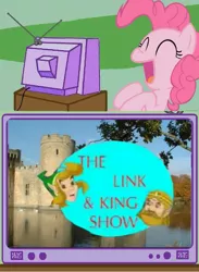 Size: 563x770 | Tagged: cd-i, derpibooru import, exploitable meme, king harkinian, link, meme, obligatory pony, pinkie pie, safe, the legend of zelda, the link & king show, tv meme, youtube link, youtube poop