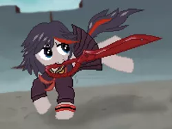 Size: 400x300 | Tagged: artist:thejakevale, clothes, crossover, derpibooru import, kamui, kill la kill, ponified, ryuko matoi, safe, school uniform