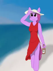 Size: 600x800 | Tagged: anthro, artist:thejakevale, beach, berry punch, berryshine, booze, bottle, clothes, derpibooru import, dress, hand, hat, pixel art, safe