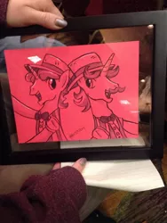 Size: 768x1024 | Tagged: artist:postitpony, charity auction, derpibooru import, duo, flam, flim, flim flam brothers, irl, nightmare nights dallas, photo, safe, sticky note