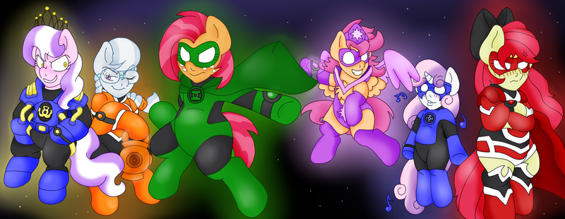 Size: 2662x1030 | Tagged: apple bloom, artist:blackbewhite2k7, babs seed, blackest night, blue lantern, crossover, dc comics, derpibooru import, diamond tiara, green lantern, orange lantern, red lantern, safe, scootaloo, silver spoon, sinestro corps, star sapphire, sweetie belle, yellow lantern