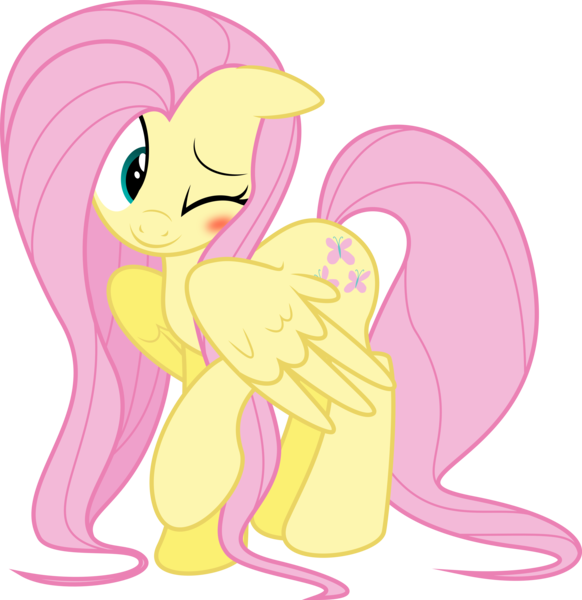Size: 6000x6183 | Tagged: safe, artist:schmuzart, derpibooru import, fluttershy, pegasus, pony, .svg available, absurd resolution, beautiful, blushing, cute, female, floppy ears, long mane, long tail, mare, one eye closed, raised hoof, shyabetes, simple background, smiling, solo, spread wings, transparent background, vector, weapons-grade cute, wings, wink
