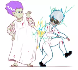 Size: 870x787 | Tagged: artist:secretgoombaman12345, ask chubby diamond, bride of frankenstein, butt bump, butt to butt, butt touch, chubby, clothes, costume, derpibooru import, diamond tiara, doctor frankenstein, fat, human, humanized, safe, silver spoon