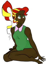 Size: 640x877 | Tagged: artist:pizzakladd, dark skin, derpibooru import, human, humanized, safe, solo, sunset shimmer