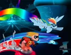 Size: 1000x778 | Tagged: artist:jamescorck, crossover, dash parr, derpibooru import, goggles, namesake, pun, race, rainbow dash, running, safe, the incredibles, tron