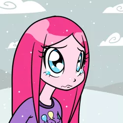 Size: 500x500 | Tagged: dead source, safe, artist:reiduran, derpibooru import, pinkie pie, equestria girls, crying, pinkamena diane pie, sad, snow, snowfall, solo