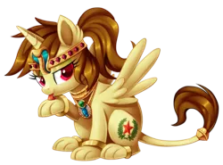 Size: 2000x1481 | Tagged: safe, artist:centchi, derpibooru import, oc, oc:katya ironstead, unofficial characters only, alicorn, original species, sphinx, alicorn oc, bedroom eyes, colored, commission, crown, cute, female, jewelry, licking, necklace, nightmare night, ocbetes, paws, simple background, solo, species swap, sphinx oc, sphinxified, tongue out, transparent background