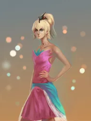 Size: 1800x2400 | Tagged: applejack, applejewel, artist:tiger-type, bare shoulders, derpibooru import, human, humanized, safe, skinny, sleeveless, solo, strapless