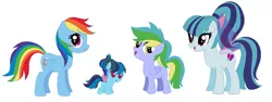 Size: 1262x476 | Tagged: safe, artist:unoriginai, derpibooru import, rainbow dash, sonata dusk, flutter pony, pegasus, pony, baby, blank flank, crack shipping, cute, female, filly, lesbian, magical lesbian spawn, offspring, parent:rainbow dash, parent:sonata dusk, parents:sonatadash, shipping, sonatadash, wings