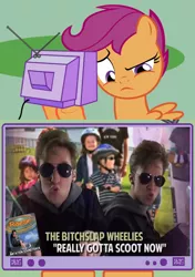 Size: 564x800 | Tagged: safe, derpibooru import, scootaloo, brutalmoose, exploitable meme, game, meme, obligatory pony, razor freestyle scooter, tv meme, youtube link