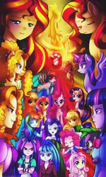 Size: 3333x5555 | Tagged: dead source, safe, artist:jacky-bunny, derpibooru import, adagio dazzle, applejack, aria blaze, fluttershy, pinkie pie, rainbow dash, rarity, sonata dusk, spike, sunset shimmer, twilight sparkle, twilight sparkle (alicorn), ponified, dog, pony, equestria girls, rainbow rocks, absurd resolution, cover, cover art, equestria girls ponified, humane seven, humane six, magic of the sirens, mane seven, mane six, spike the dog, the dazzlings