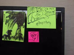 Size: 600x450 | Tagged: safe, artist:postitpony, derpibooru import, nightmare nights dallas, sticky note, television