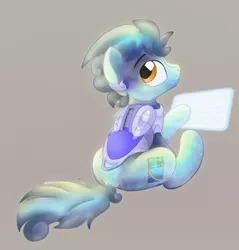 Size: 1193x1250 | Tagged: safe, artist:quartz-poker, derpibooru import, oc, unofficial characters only, crystal pony, pony, futuristic, hologram, jetpack, looking back, sitting, solo