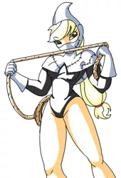 Size: 543x800 | Tagged: applebucking thighs, applejack, artist:wryte, bedroom eyes, candlejack, clothes, costume, derpibooru import, human, humanized, minimalist, rope, safe