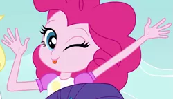 Size: 829x477 | Tagged: safe, derpibooru import, screencap, pinkie pie, equestria girls, freshman fair, outfit catalog, tongue out, younger