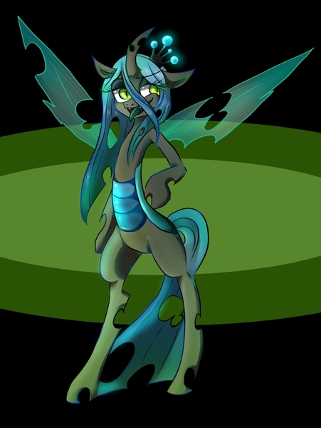 Size: 601x800 | Tagged: artist:hosikawa, bipedal, changeling, changeling queen, derpibooru import, pixiv, queen chrysalis, safe, solo