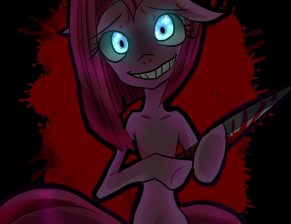 Size: 600x461 | Tagged: semi-grimdark, artist:hosikawa, derpibooru import, pinkie pie, pony, bipedal, blood, knife, pinkamena diane pie, pixiv, solo