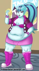 Size: 1958x3581 | Tagged: safe, artist:professordoctorc, derpibooru import, sonata dusk, human, equestria girls, rainbow rocks, bbw, belly, belly button, chubby, fat, muffin top, saggy, solo, sonataco, sonatubby, taco, taco tuesday, weight gain