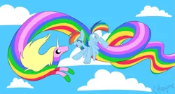 Size: 1859x1000 | Tagged: adventure time, artist:calicopikachu, crossover, derpibooru import, lady rainicorn, rainbow dash, safe