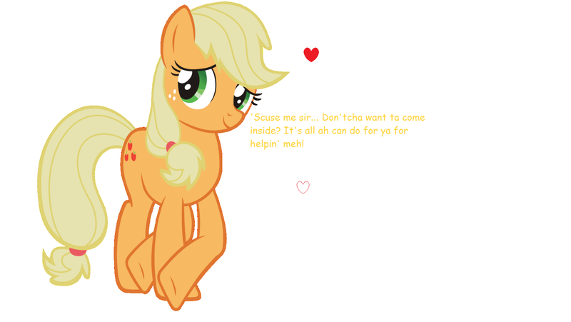 Size: 1726x974 | Tagged: safe, derpibooru import, edit, applejack, bronybait, cute, hatless, heart, jackabetes, looking at you, missing accessory, simple background, smiling, solo, white background