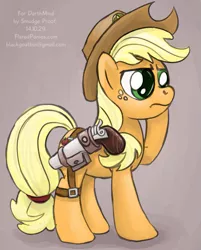 Size: 805x1000 | Tagged: safe, artist:smudge proof, derpibooru import, applejack, earth pony, pony, fanfic, commission, female, gun, mare, sheriff, sheriffjack, sketch, solo, the clopping dead, weapon