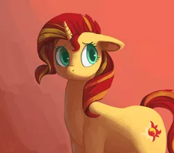 Size: 626x552 | Tagged: safe, artist:maneribbons, derpibooru import, sunset shimmer, pony, unicorn, floppy ears, sideways glance, simple background, solo