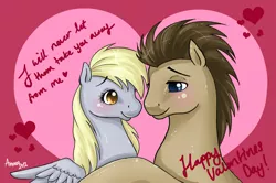 Size: 2000x1328 | Tagged: safe, artist:amenoo, derpibooru import, derpy hooves, doctor whooves, time turner, pegasus, pony, doctorderpy, female, male, mare, shipping, straight, valentine, valentine's day