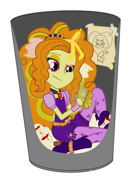 Size: 1408x1961 | Tagged: safe, anonymous artist, derpibooru import, adagio dazzle, equestria girls, rainbow rocks, garbagio, metalocalypse, phone, solo, trash can, william murderface