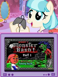 Size: 563x752 | Tagged: coco pommel, controller, derpibooru import, exploitable meme, gamer coco, meme, monster bash, obligatory pony, safe, throwback thursday, tv meme, video game