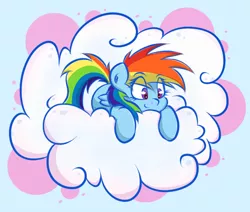 Size: 666x566 | Tagged: safe, artist:graphene, derpibooru import, rainbow dash, pegasus, pony, cloud, cute, dashabetes, eye clipping through hair, filly, filly rainbow dash, on a cloud, prone, solo, younger