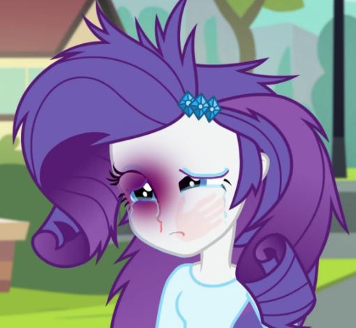 Size: 510x470 | Tagged: grimdark, derpibooru import, edit, edited screencap, screencap, rarity, equestria girls, rainbow rocks, abuse, abuse edit, black eye, blood, bruised, crying, domestic abuse, downvote bait, edgy, eqg abuse edits, frown, injured, messy mane, nosebleed, op is a monster, raribuse, sad, sadism, slapping, story included, vulgar