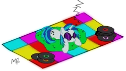 Size: 2341x1323 | Tagged: artist:mellowbloom, beanbag chair, derpibooru import, record, records, safe, sleeping, solo, vinyl scratch, zzz