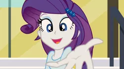 Size: 1366x768 | Tagged: safe, derpibooru import, screencap, rarity, equestria girls, rainbow rocks, hand, image, looking at you, offering hand, png, reaching out, solo, stairs, take my hand