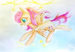 Size: 3699x2585 | Tagged: safe, artist:0okami-0ni, derpibooru import, fluttershy, solo, traditional art, watercolor painting