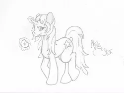 Size: 2218x1663 | Tagged: safe, artist:littlewolfstudios, derpibooru import, oc, oc:mistystar, unofficial characters only, pony, unicorn, bagel, cute, female, mare, sketch, solo, traditional art