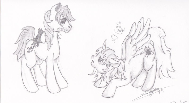 Size: 3244x1766 | Tagged: safe, artist:littlewolfstudios, derpibooru import, oc, oc:kira, ponified, alicorn, cat, pony, awe, crossover, daryl dixon, face down ass up, floppy ears, meeting, norman reedus, open mouth, ponysona, sketch, smiling, spread wings, stars, starstruck, stubble, thought bubble, traditional art, walking dead