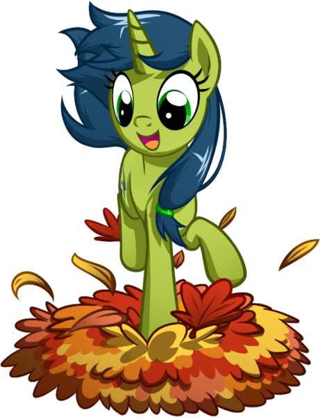 Size: 576x750 | Tagged: safe, artist:habijob, derpibooru import, oc, oc:magical disaster, unofficial characters only, pony, unicorn, autumn, cute, jumping, leaf pile, ocbetes, solo, stomping