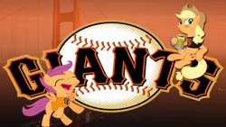 Size: 1024x576 | Tagged: safe, derpibooru import, applejack, scootaloo, baseball, major league baseball, mlb, san francisco giants, world series