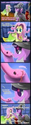 Size: 1000x3950 | Tagged: safe, artist:seer45, derpibooru import, fluttershy, spike, twilight sparkle, twilight sparkle (alicorn), alicorn, cobra, dragon, gorgon, medusa, pegasus, pony, snake, adorkable, beard, blushing, broken, clothes, comic, costume, cute, dork, empty eyes, error: pony stopped responding, female, frozen in fear, gandalf, gandalf the grey, halloween, hissing, lord of the rings, mare, medusashy, nightmare night, ophidiophobia, scared stiff, shyabetes, smaug, smaug the golden, staff, sword, that tongue thing, the hobbit, tongue out, traumatized, twiabetes, wizard