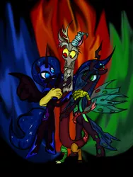 Size: 1536x2048 | Tagged: antagonist, artist:jabbie64, derpibooru import, discord, nightmare moon, queen chrysalis, safe